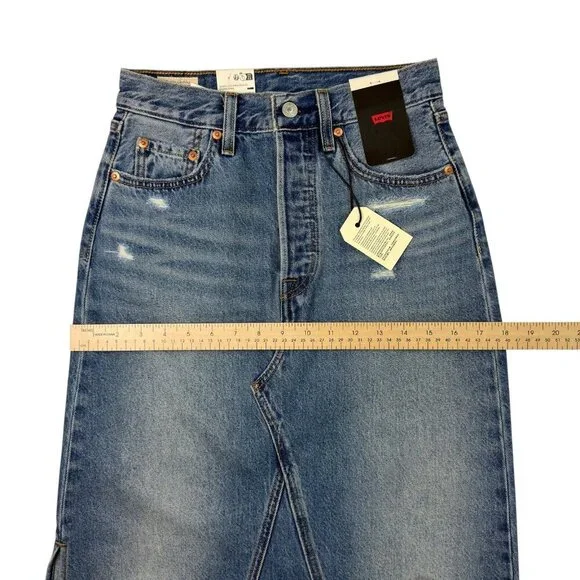 Levi’s Premium Iconic Long Denim Maxi Skirt Blue Women’s 24 / 00 / XXS NWT - Picture 11 of 15
